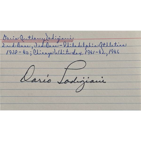 Baseball player Dario Lodigiani original signature and career info