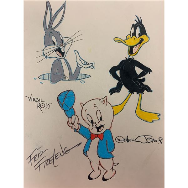 Looney Tunes Sketch signed by Virgil Ross, Chuck Jones and Friz Freleng