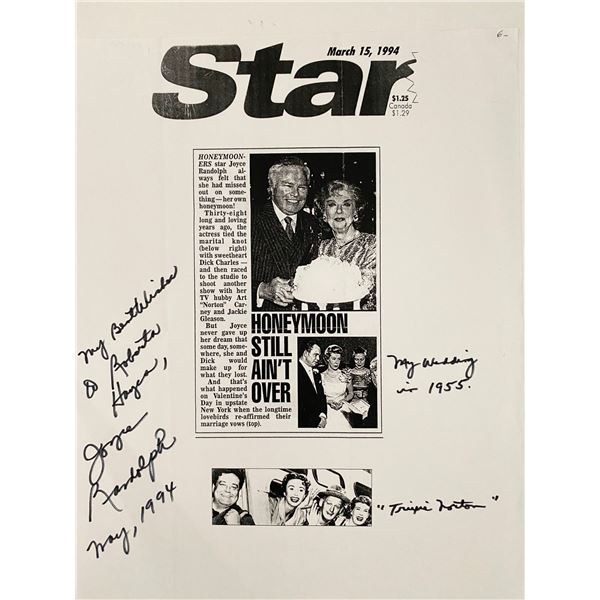 The Honeymooners Joyce Randolph signed paper
