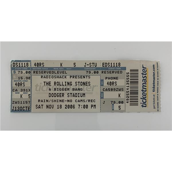 Rolling Stones ticket Dodger Stadium 11/18/06