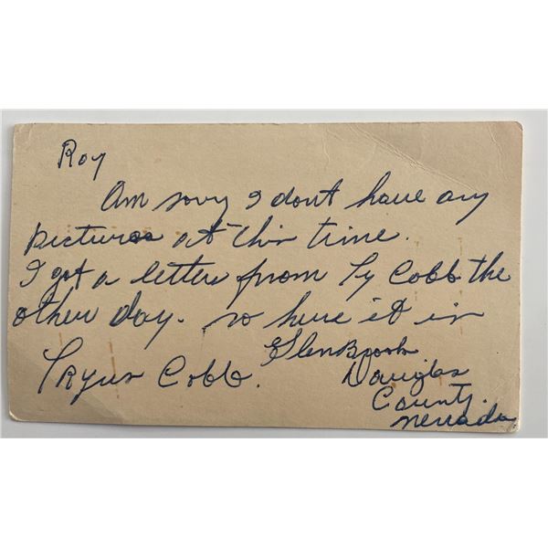 Baseball player Jess Doyle writen note