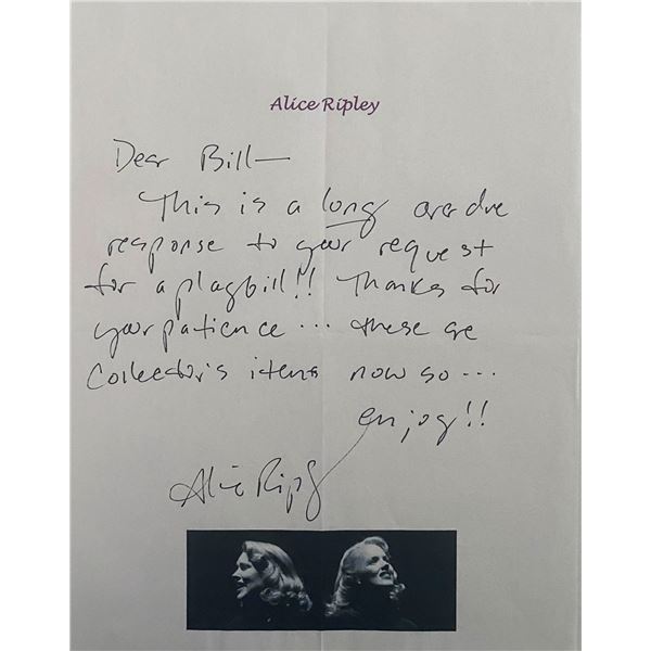 Alice Ripley Signed Note