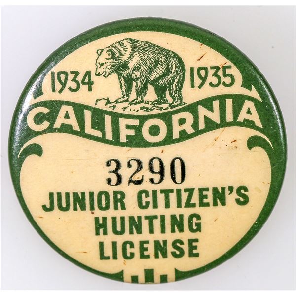 California Junior Citizen's Hunting License 1934-1935 Pinback [196301]