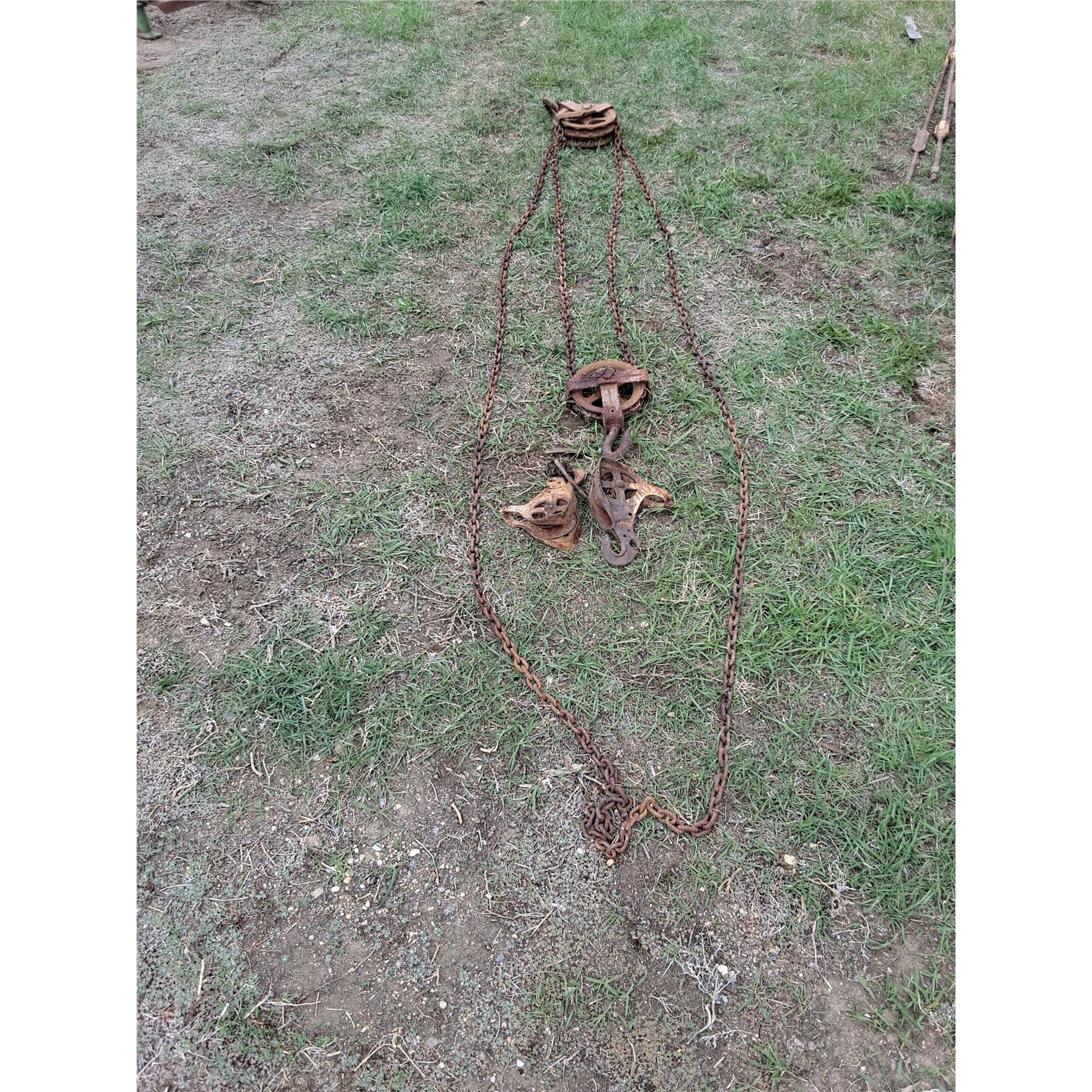 Antique Chain Fall with (2) Runner Pulleys - Bodnarus Auctioneering
