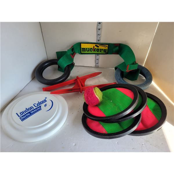 Muckers Ring Toss Game (Complete and Barely Used), Velcro Ball Game + Frisbee
