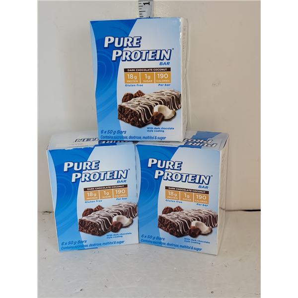 Lot of 3 Pure Protein Bars Dark Chocolate Coconut - BB April 20204