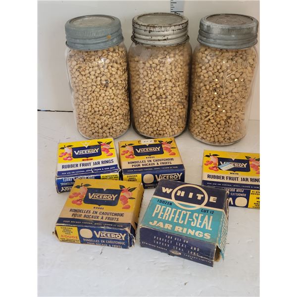 Lot of 3 Vintage Crown Canning Jars + 5 Vintage Jar Rings