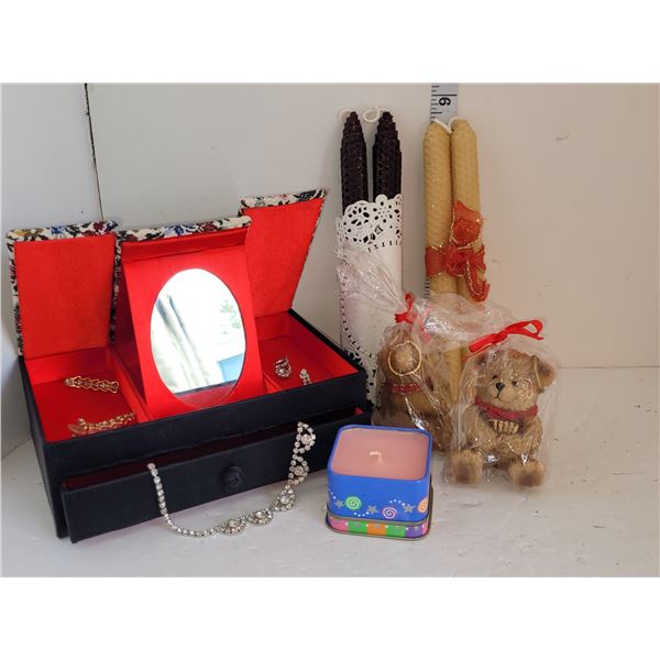 Estate Jewellery Box with Contents + Candles