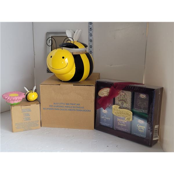 Bee Houseware Lot + Boxed Tea Set + Pewter Frame