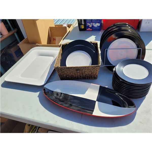 Lot of Contemporary Dishes, Basket + Lid Holder
