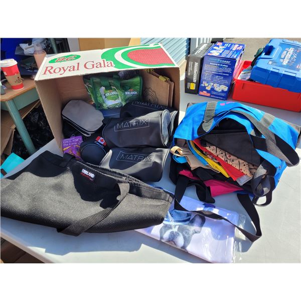 Large Lot of Resuable Shopping Bags + Pencils Cases (new), Makeup Cases Etc