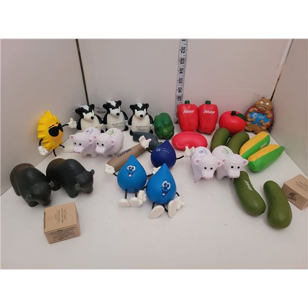 Large Lot of Adorable Foam Stress Relievers + 2 Boxes Avon Wine Charms