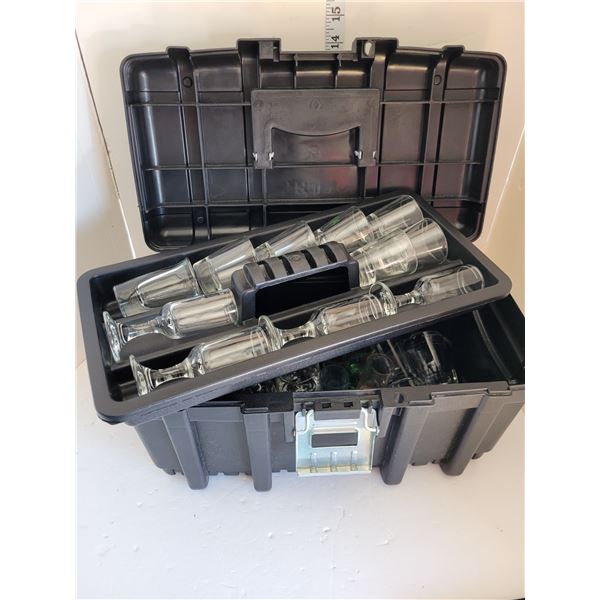 Clean Husky Tool Box with Variaous Shot Glasses Etc
