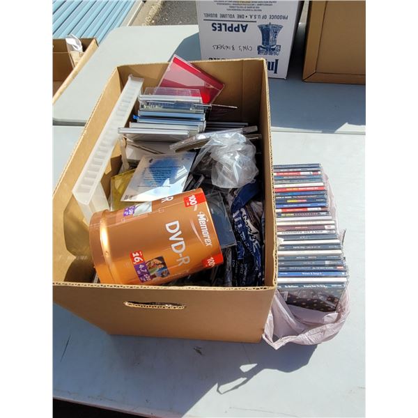 Apple Box of Various CD's, Blank (new) DVD-R, sample CD, Jewel Cases +