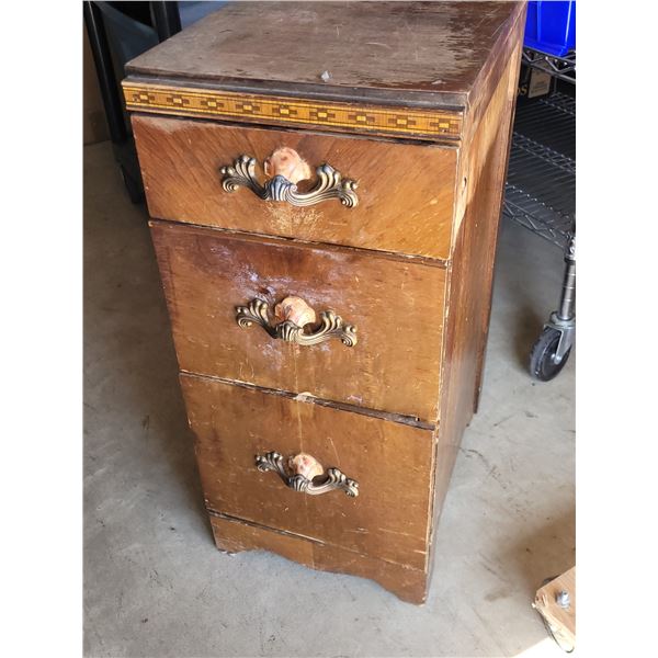 Angique Art Deco Bed Side 3 Drawer Unit Bakelite on Handles