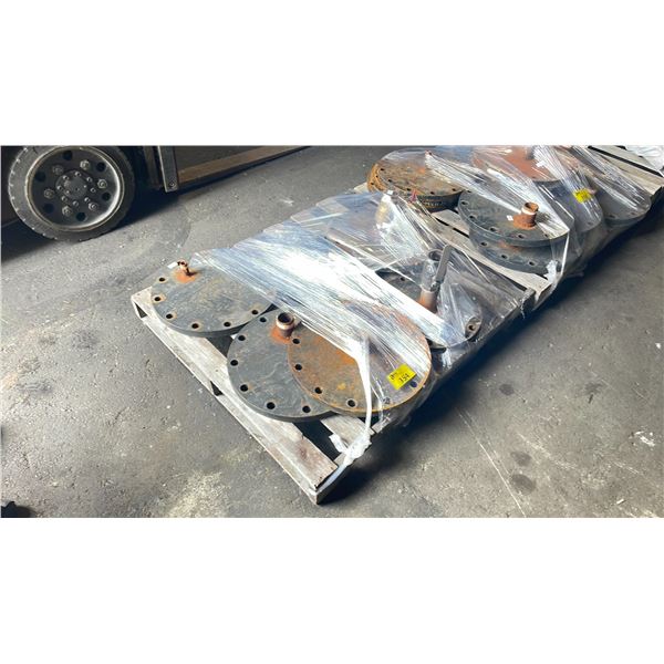 PALLET OF HEAVY DUTY ASSORTED SIZED INDUSTRIAL PLUMBING CAP PLATES