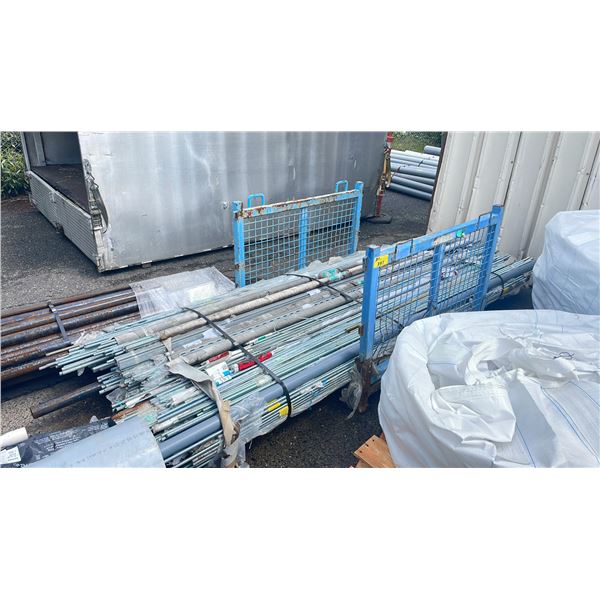 METAL PALLET BIN OF ASSORTED INDUSTRIAL READY-ROD & METAL PIPING *PALLET BIN INCLUDED*