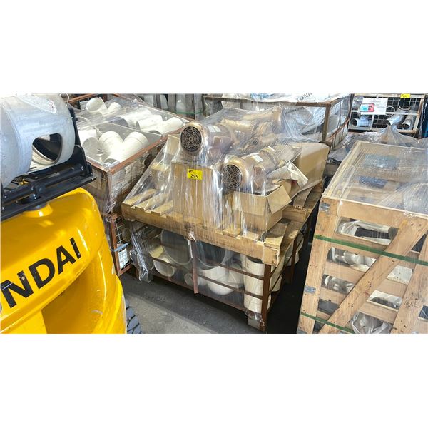 PALLET CRATE OF HEAVY DUTY ASSORTED INDUSTRIAL PVC PLUMBING PARTS & PALLET OF  B&G