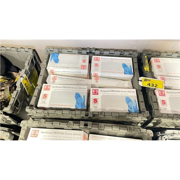 PLASTIC BIN OF 20 BOXES OF BASIC SIZE SMALL 100 PACK SYNGUARD NITRILE EXAM GLOVES