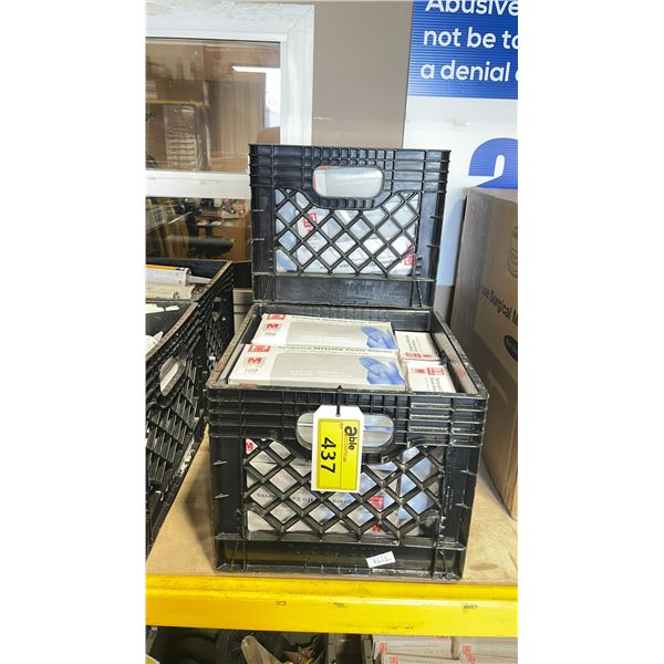 3 BLACK PLASTIC CRATES OF SIZE MEDIUM 100 PACK SYNGUARD NITRILE EXAM GLOVES