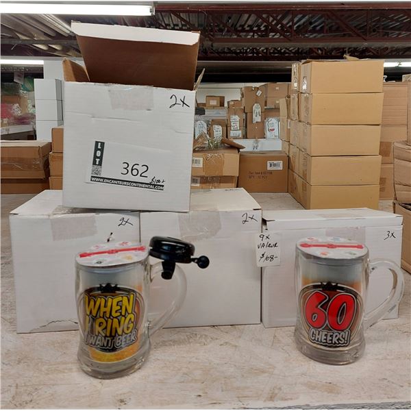 LOT DE 9 VERRES À BIÈRE AMUSANTS (VALEUR DÉTAIL: 100+$)