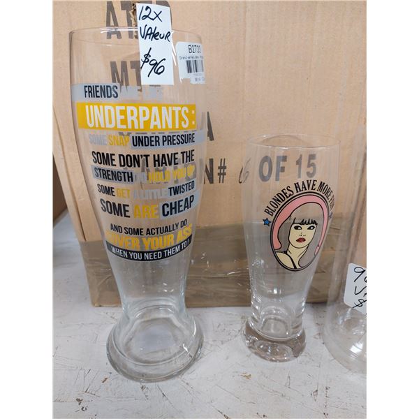 LOT DE 100+ VERRES À BIÈRES  (VALEUR DÉTAIL: 850+$)