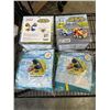 Image 1 : 2 NEW POOL RACER INFLATABLES WITH WATER WINGS, AND 2 PREXTETX 2 IN 1 CARTOON POLICE AND RACE CAR SET
