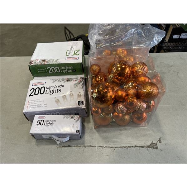 CHRISTMAS LIGHTS AND DECORATIVE BALLS
