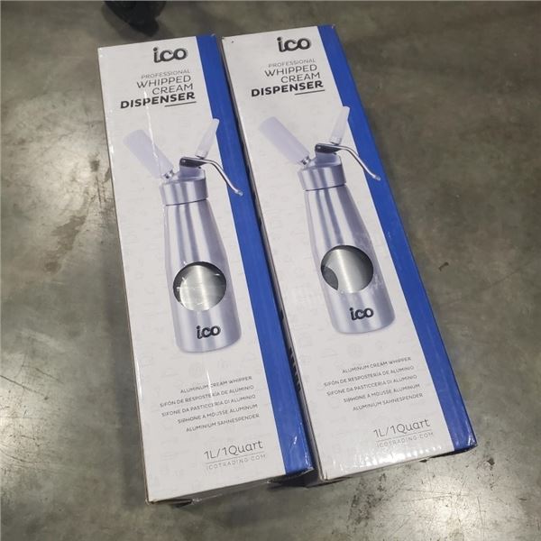 2 NEW ICO PROFESSIONAL WHIPPED CREAM DISPENSERS