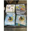 Image 1 : 2 NEW POOL RACER INFLATABLES WITH WATER WINGS, AND 2 PREXTETX 2 IN 1 CARTOON POLICE AND RACE CAR SET