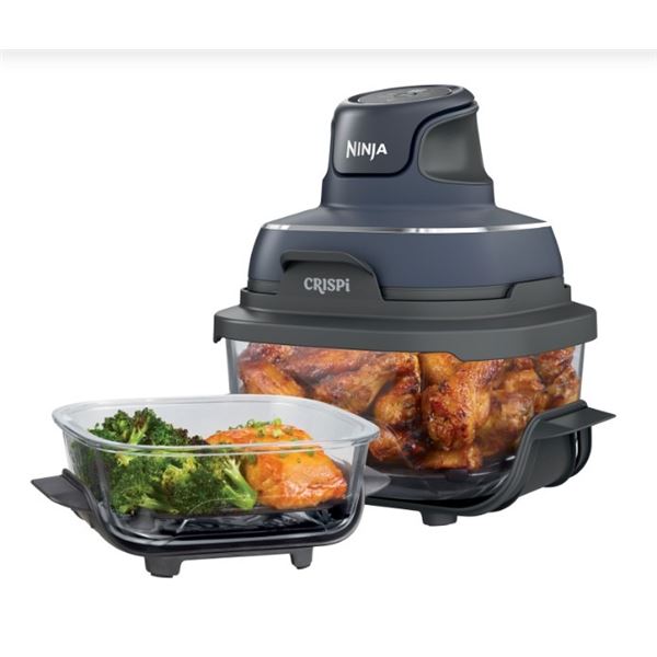 NINJA CRISPI 4IN1 PORTABLE GLASS AIR FRYER COOKING SYSTEM - TESTED WORKING, RETAIL $179