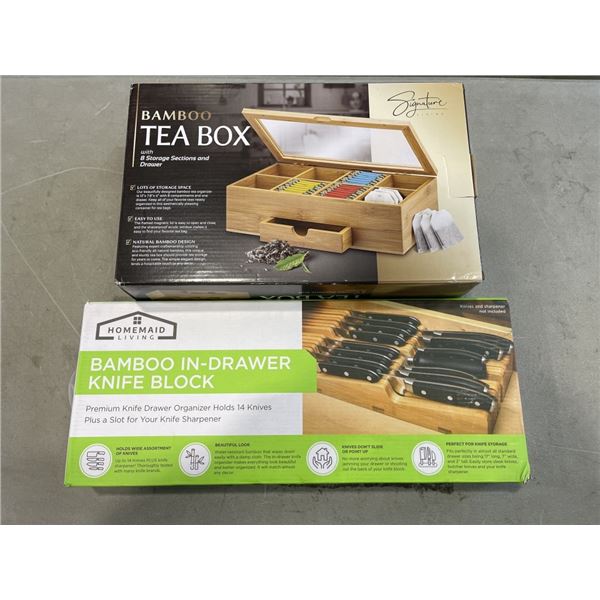 BAMBOO TEA BOX AND IN DRAWER KNIFE BLOCK