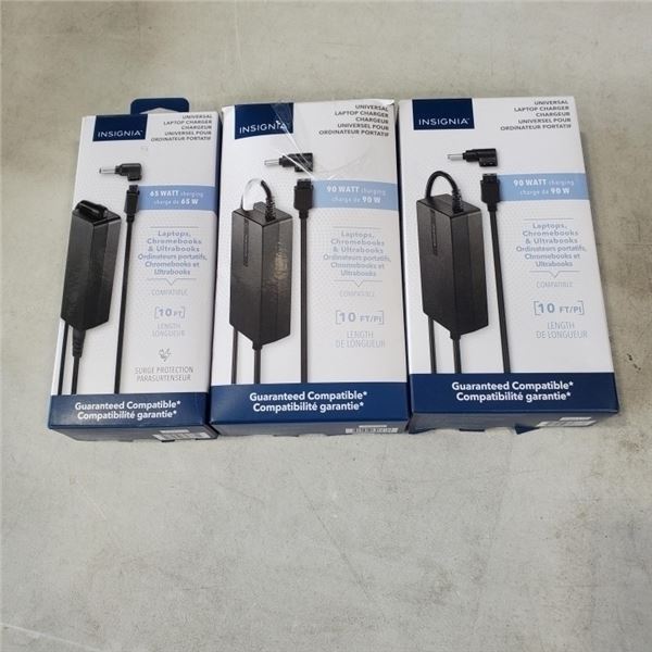 INSIGNIA 65W AND 2 90W UNIVERSAL LAPTOP CHARGERS