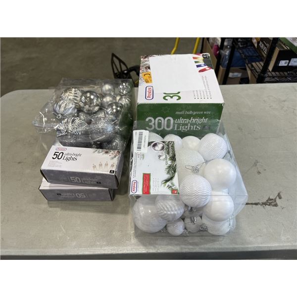 CHRISTMAS LIGHTS AND DECORATIVE BALLS
