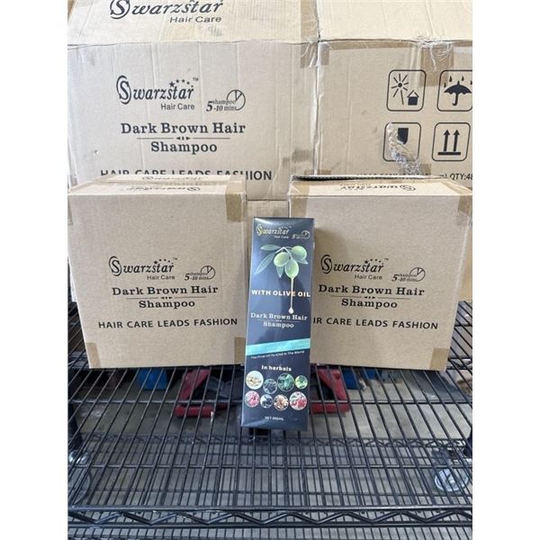 2 NEW CASES OF DARK BROWN HAIR SHAMPOO DYE, SWARZSTAR HAIR CARE, WITH OLIVE OIL, PAST EXPIRY, 12 PER