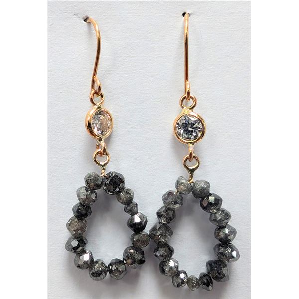 10K YELLOW GOLD LAB DIAMOND 0.28CT + NATURAL GRAY DIAMOND 2.9CT  EARRINGS, APPRAISED INSURANCE