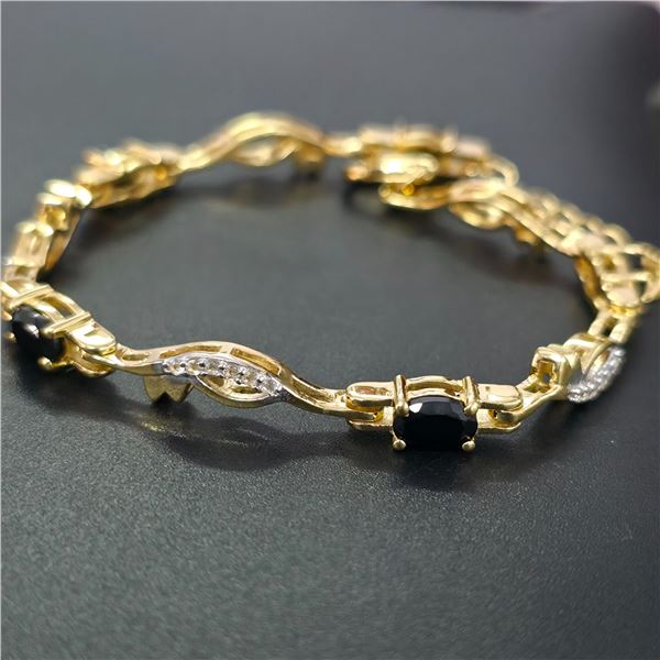 GOLD PLATED SILVER BLUE SAPPHIRE WHITE TOPAZ(2.7CT) GOLD RHODIUM PLATED BRACELET (~WEIGHT 7.85G)
