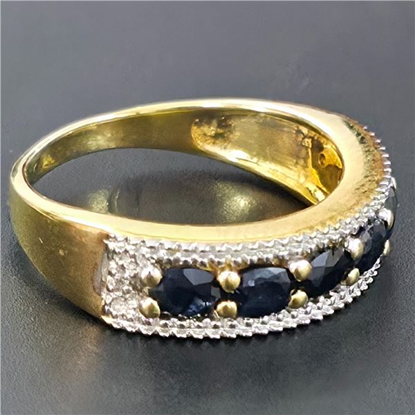 GOLD PLATED SILVER BLUE SAPPHIRE(0.9CT) GOLD RHODIUM PLATED RING (~WEIGHT 3.75G)