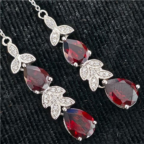 SILVER GARNET CZ(2.9CT) NEEDLE AND THREAD STYLE EARRINGS (~WEIGHT 4.15G)