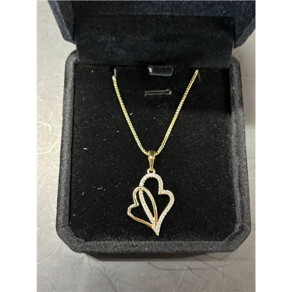 14K GOLD PLATED DOUBLE HEART NECKLACE - CHAIN 18" LONG