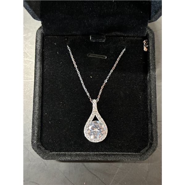 925S 4.0CT SIMULATED DIAMOND (CZ) TEARDROP NECKLACE, ADJUSTABLE 16.5" TO 18" LONG - MOUNTED IN 925