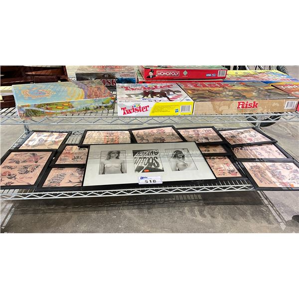 SHELF OF ASSORTED FRAMED ARTWORK