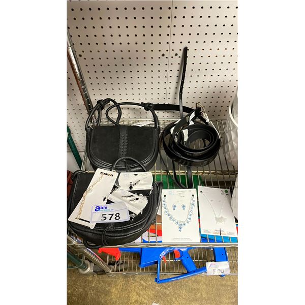 ASSORTED ITEMS INCLUDING; HANDBAGS, JEWELRY & BELTS