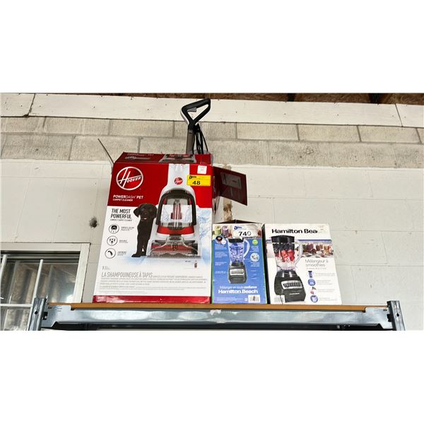 ASSORTED ITEMS INCLUDING; HOOVER POWERDASH PET CARPET CLEANER & 2 HAMILTON BEACH SMOOTHIE BLENDERS