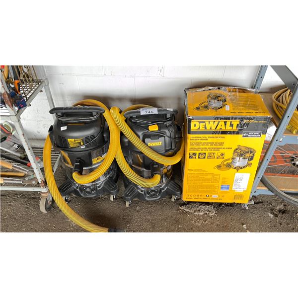 3 ASSORTED DEWALT WET/DRY VACUUMS (UNKNOWN WORKING CONDITION, MAY BE MISSING PIECES)