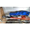 Image 2 : SHELF OF ASSORTED ITEMS INCLUDING; GARDEN TOOLS, CAMPING CHAIR, EXTENSION CORD & MORE