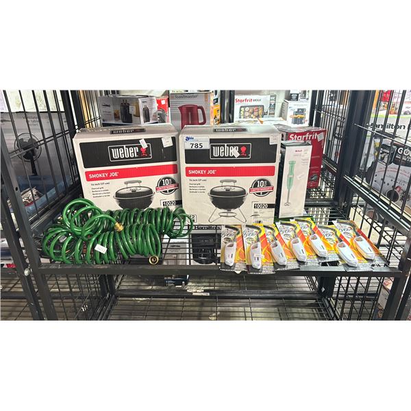 SMALL APPLIANCES INCLUDING 2 WEBER SMOKEY JOE 14" CHARCOAL GRILLS, KITCHENAID CORDED HAND BLENDER,
