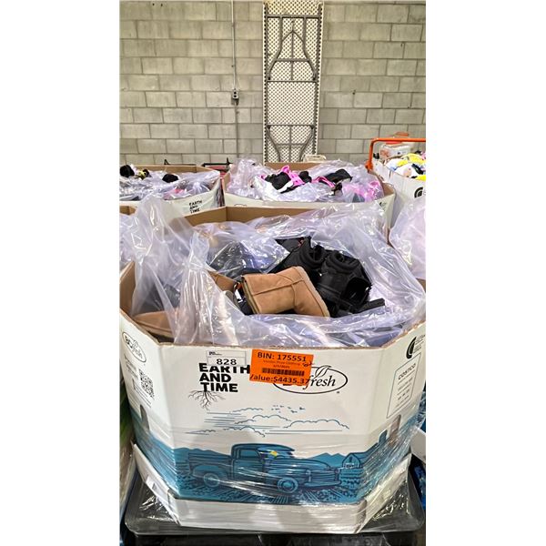 BIN OF ASSORTED NEW SHOES - RETAIL VALUE $4435.37