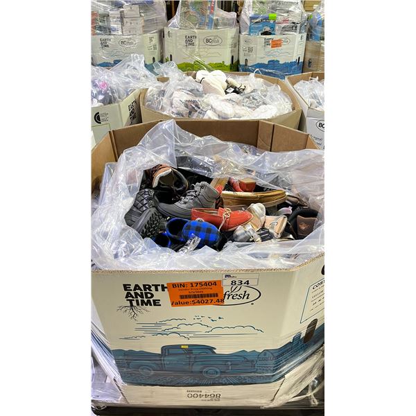 BIN OF ASSORTED NEW SHOES - RETAIL VALUE $4027.48