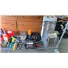 Image 3 : ASSORTED BATTERY CHARGERS, HEATERS, VICE, SMALL HAND TOOLS & MORE